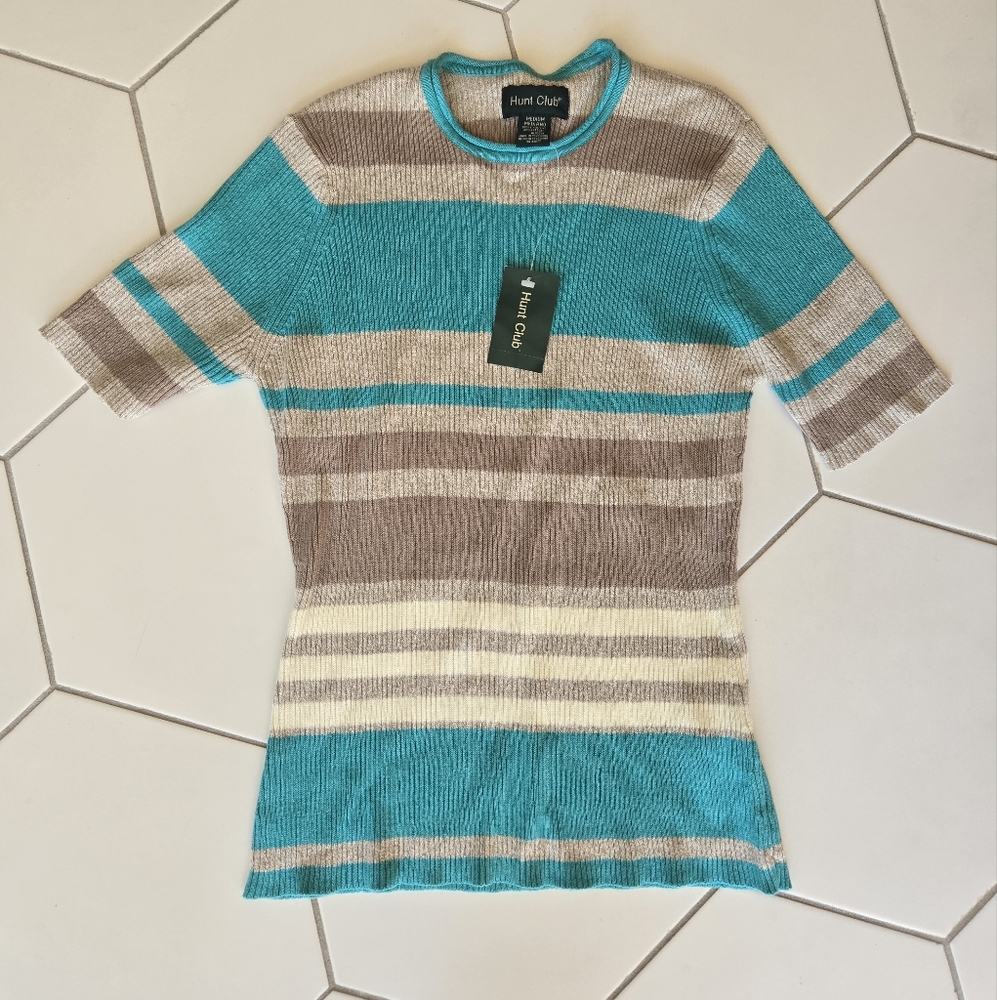 Vintage Hunt Club Striped Knit Top linen cotton blend